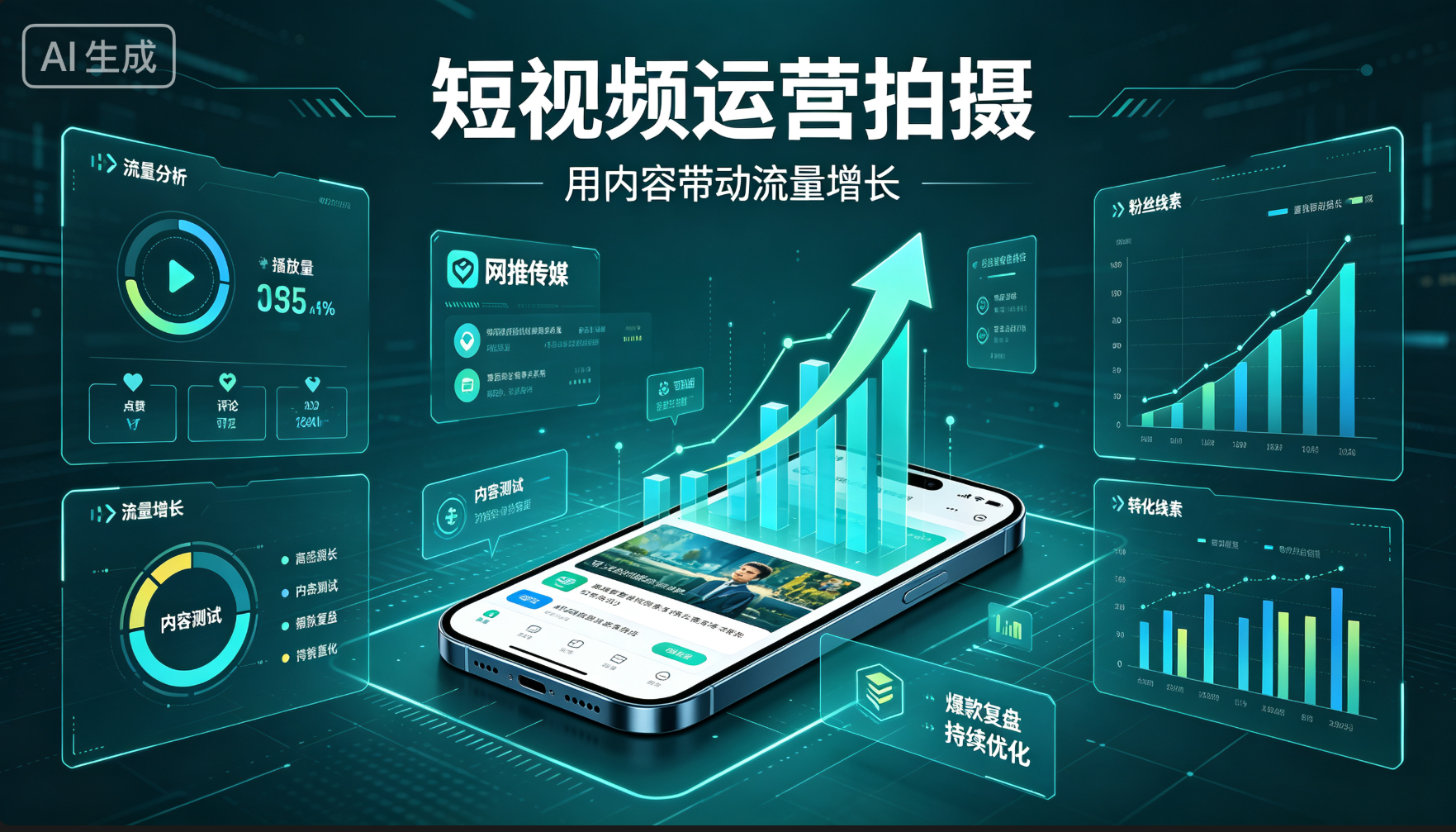 网推传媒短视频运营服务案例展示 - 创意策划与数据分析看板